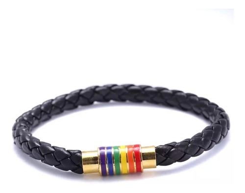 Pulsera Rainbow Arcoíris Acero Cuero Amor Lgbt 