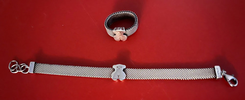 Pulsera Y Anillo Tous Plata 6.5 Excelente Estado Plateado 16 Cm (Usado)