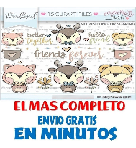 Pack Imágenes Clipart Tiernos Animalitos Bosque Caperuza