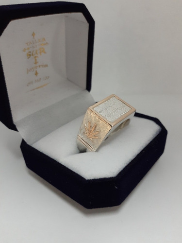 Anillo Sello Iniciales Caballero Hombre Plata-oro (cannabis)
