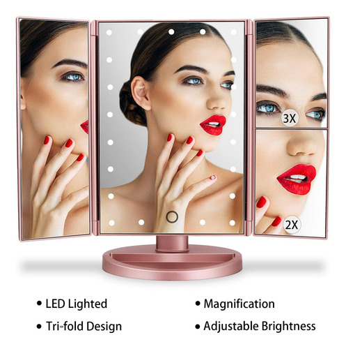 Deweisn Espejo De Tocador Iluminado Triple Con Montaje En To