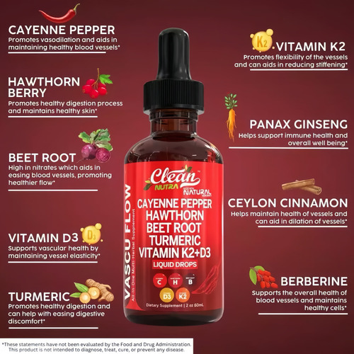 Clean Nutra Chilli Drops Suplemento Líquido + Elfleaf Hawthorn Berry, Vitamina D3 K2 Remolacha Extracto En Polvo