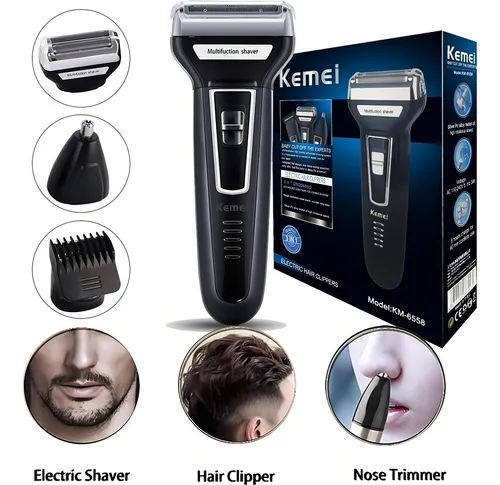 Barbeador E Cortador De Cabelo 3 Em 1 Kemei Km-6558
