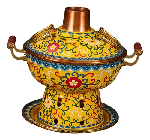 Cloisonne Hot Pot Cooking Pot Chafing Dish Kitchen Yellow