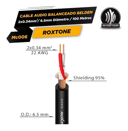 Imagen 2 de 4 de Rollo De Cable Balanceado Microfono 2x0.34mm Roxtone Mc006