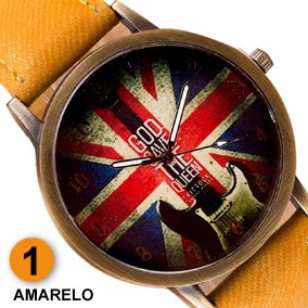 Relógio Vintage Bandeira Da Inglaterra Pulseira Tecido Cores