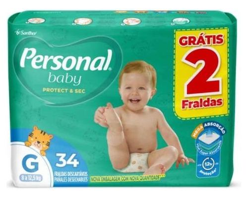 Kit C/3 Fraldas Personal Baby Protect & Sec Tam. G 34un Cada