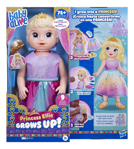 Baby Alive Princesa Ellie Grows Up! Muñeca Interactiva Con.