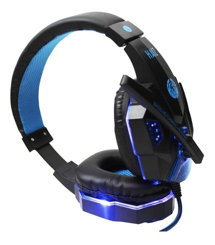 Fone de ouvido gamer Haiz Deneb preto e azul com luz azul LED