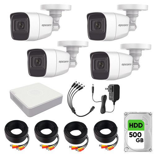 Epcom Kit Camaras De Seguridad De Video Vigilancia Metalicas Con Microfono Integrado Modelo B8-MIC-PLUS+500 2mp Con disco duro 500GB Cctv Cámaras Bala Con Audio Por Coaxitron Turbohd 1080p Lite