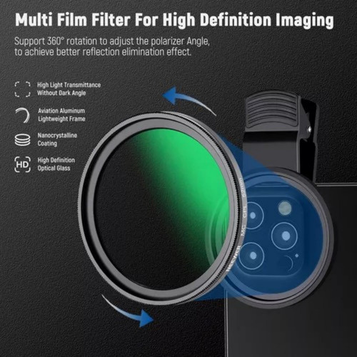 Lrniubi 52mm Filtro Cpl Polarizado Con Clip Para Celular
