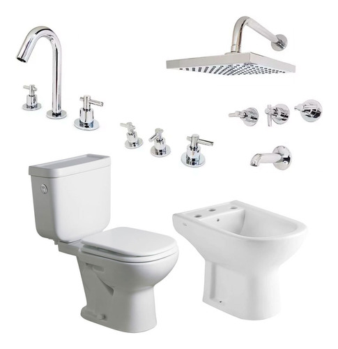 Imagen 1 de 10 de Combo Baño Sanitarios Loza Griferia Ibiza Metal Cromo Lever