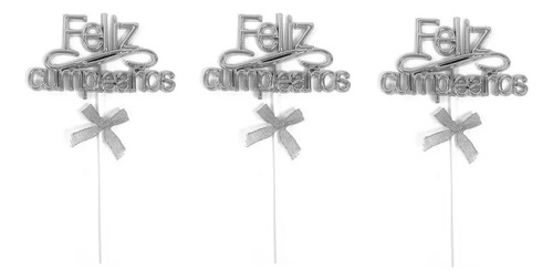 X24 Cake Topper Feliz Cumpleaños Metalizado 3d Plateado