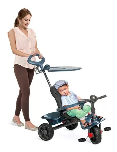 Triciclo Infantil Smart Plus com Empurrador - Preto+Azul