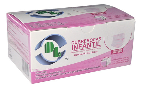 Cubrebocas Infantil Tricapa Rosa Dl Caja C/50 Pzs