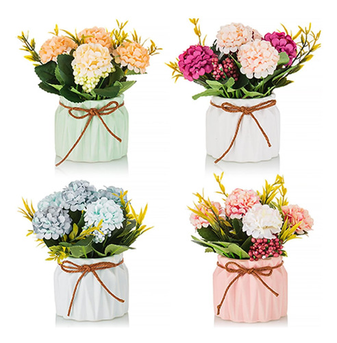 Blosmon Pequeñas Flores Artificiales En Florero, 4 Piezas De