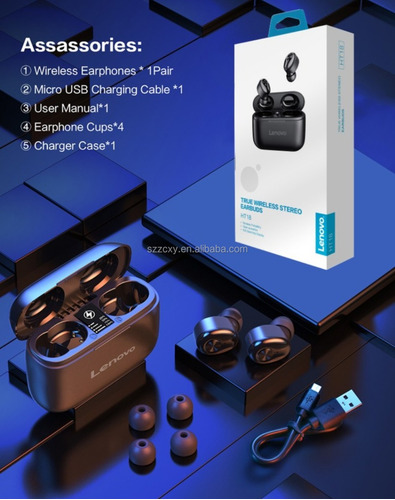 Auriculares In-ear Inalámbricos Lenovo Ht18 Negro Bluetooth*