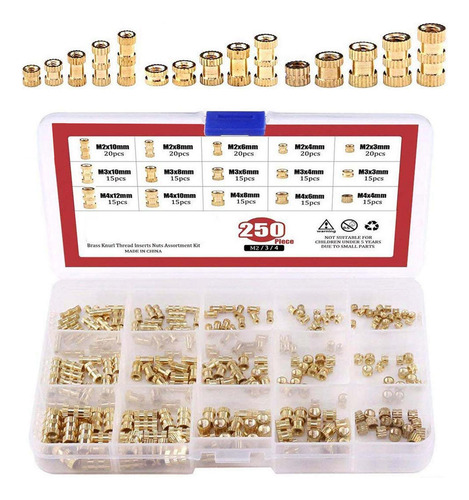 250 Piezas M2 / M3 / M4 / M5 Rosca Hembra Moleteada Inserto