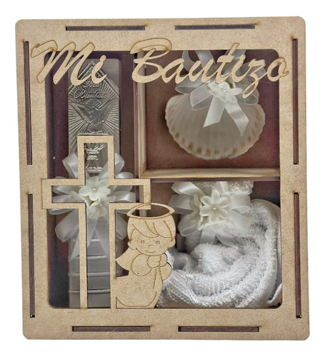 Kit Bautizo Vela Decorada En Caja De Mdf Con Divisiones 