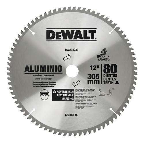 Hoja de sierra deslizante Dewalt Dwa03230 de aluminio con 80 dientes, color plateado