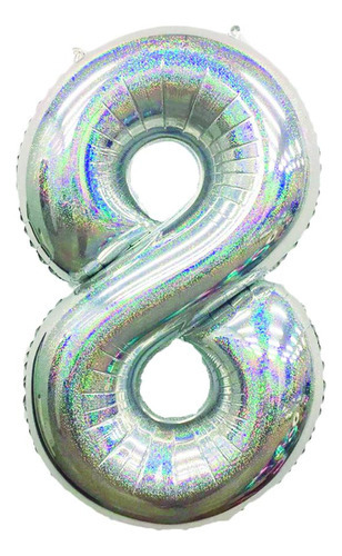 Balão Metalizado Para Festas Nº 8 Prateado Holográfico 101cm