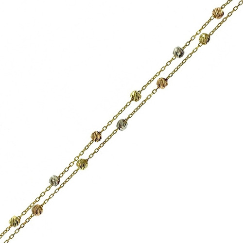 Pulsera Doble Bolitas Colores 1mm 18.5cm Oro 14k Kt Mujer