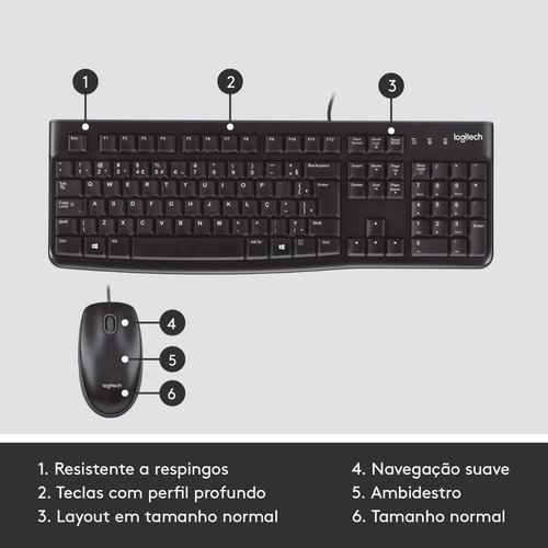 Combo Teclado E Mouse Com Fio Usb Mk120 Preto Logitech