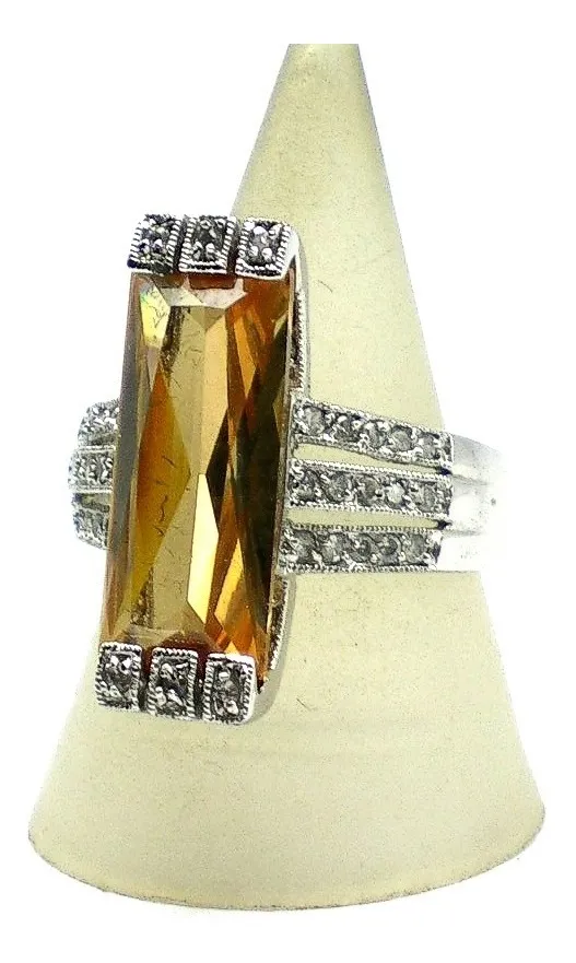 Anillo De Plata Rodinada Citrino Y Zafiros