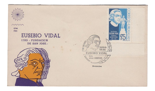 1974 Eusebio Vidal Fundador De San Jose Sobre Fdc Con Sello