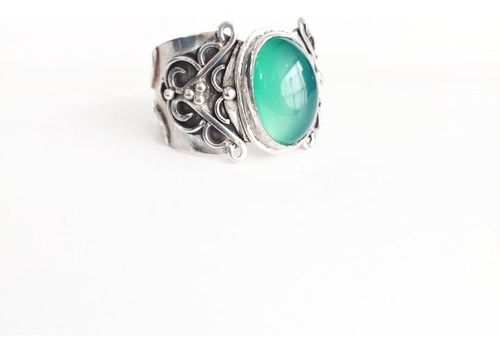 Anillo De Autor En Plata 925 Con Onix Verde.