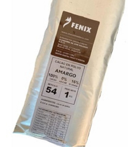 Cacao Amargo Natural Fenix 14% Manteca-2 Bolsas X 1 Kg C/u