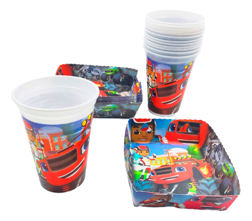 Kit 12 Vasos 12 Platos Decorativos Monsters Carro