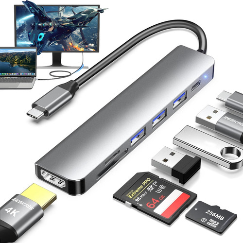 MOFEINI Hub USB C, Adaptador USB-C Multi-Puerto para MacBook Pro, 7IN1 USBC a HDMI Hub Dongle Compatible para Portátiles y Otros Dispositivos Tipo C (4K HDMI USB3.0 Lector de Tarjetas SD/TF 100W PD)