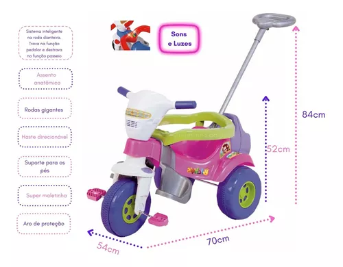 Triciclo Motoca Infantil Tico Tico C/ Empurrador Magic Toys