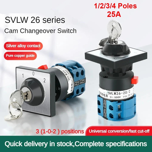 Czke Changeover Cam Switch With Key 25a 690v Silver Contact
