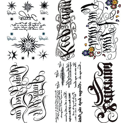 Tinta Para Tatuaje Tatuaje Temporal Inglés, 6 Hojas Grandes