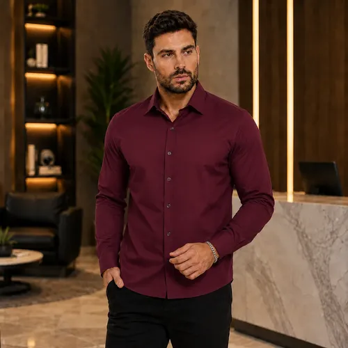 Camisa Social Masculina Slim Fit Sem Bolso Luxo No Amassa