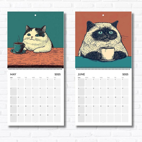 Sh Calendário Parede Mensal Coffee Cats 12 Meses