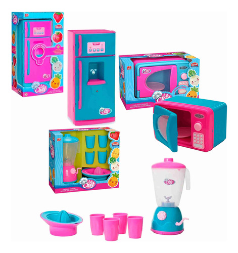 Kit Infantil Geladeira Liquidificador Microondas Com Sons