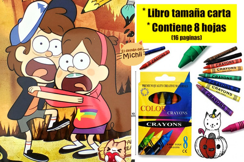 10 Libro Colorear Gravity Fall + 10 Cajitas Crayones (8) :)