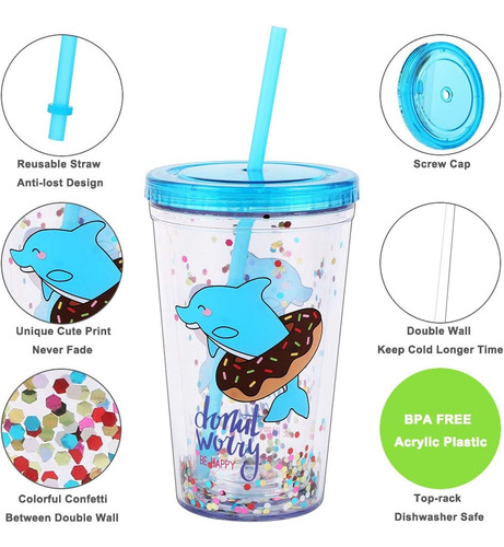Lindo Vaso Con Tapa Y Pajilla, Vaso De Acrílico Con Aislamie