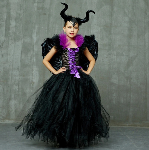 Imagem 3 de 10 de Fantasia Malévola Infantil A Dona Do Mal Bruxa Má Halloween