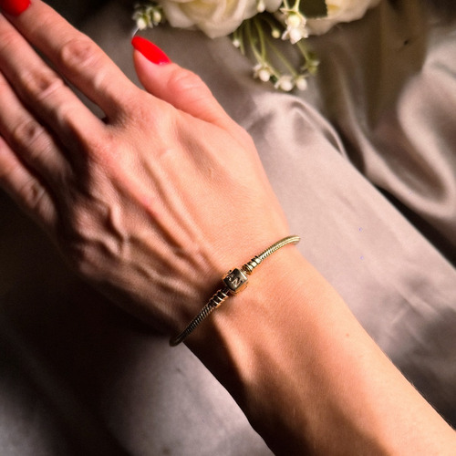 Pulseira Pandora Flexível Em Ouro Amarelo 14k 19 Centímetros