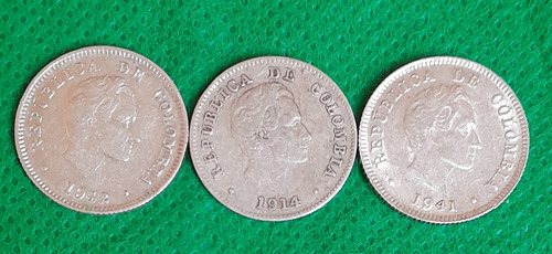 3 Monedas De 10 Centavos De Plata. Diferentes Años 