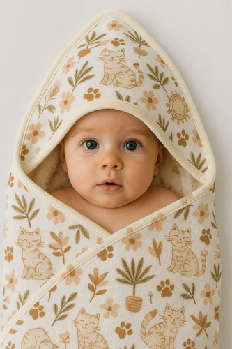 Toallita Bebe - Con Capucha - Polar Soft - Moda Gatitos