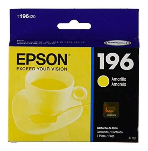 Cartucho De Tinta Epson T 196 Amarillo Nuevo Y Original 