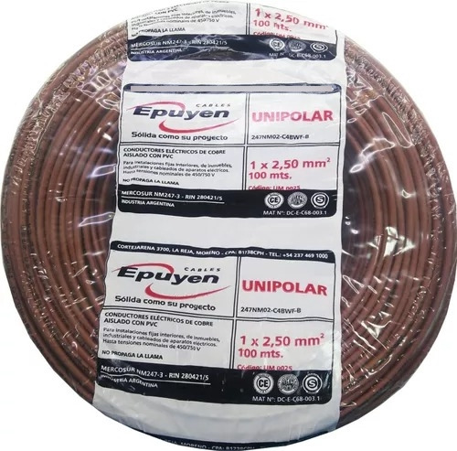 Cable Unipolar Normalizado 100% Cobre 2.5mm X 100mts