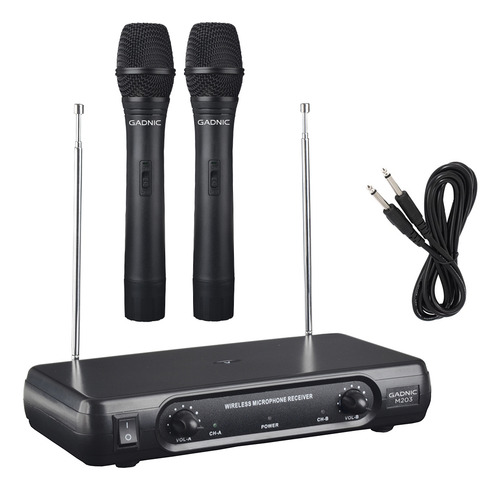 Imagen 4 de 4 de Microfono Vhf Inalambrico Profesional Karaoke Largo Alcance Color Negro