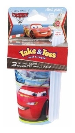 Set 3 Vasos Con Pitillos De Cars Disney 10oz / 300ml
