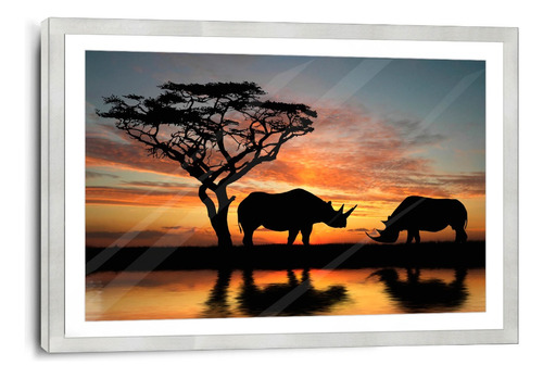 Marco De Poliuretano Con Poster Rinocerontes 45x70cm